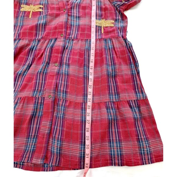Desigual Women's Red Plaid Embroidered Babydoll Flowy Mini Dress Size Small - Picture 6 of 8